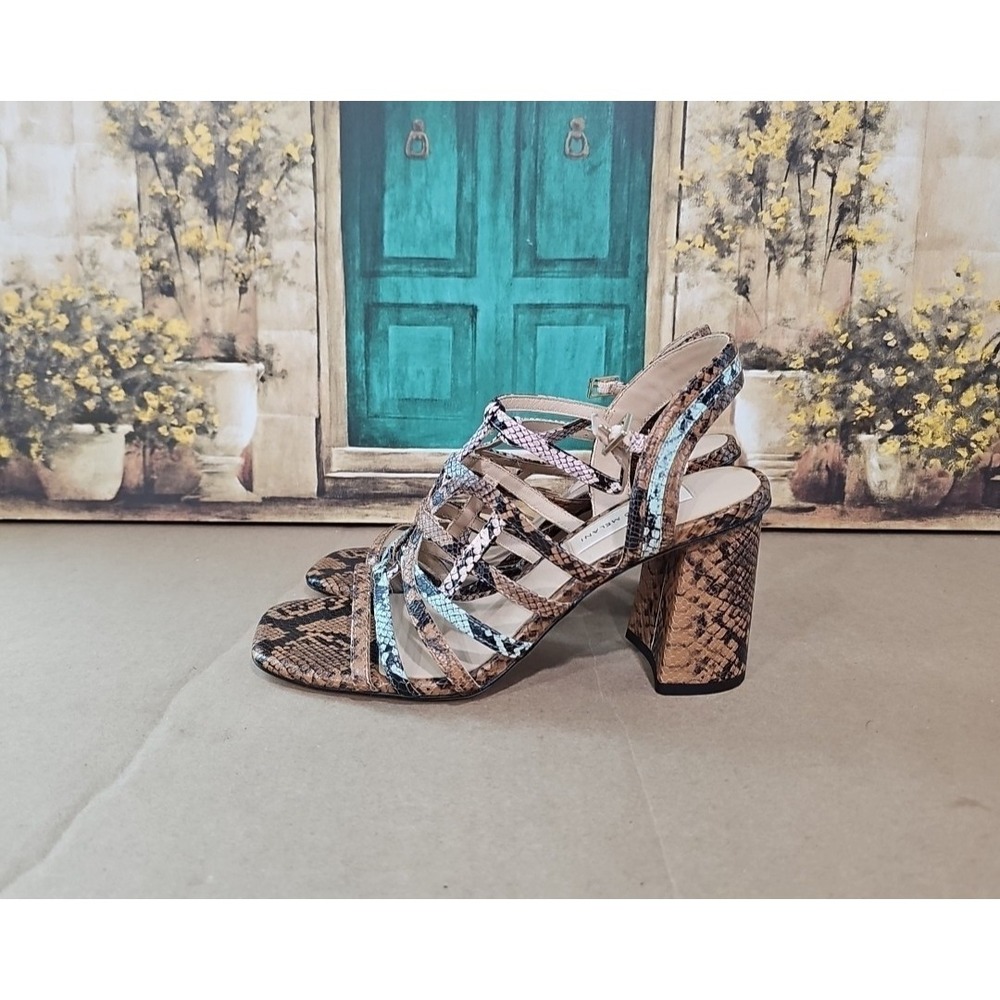 Antonio Melani Snake Print Leather‎ Woven Strappy Sandal Heels Women's Size 7.5